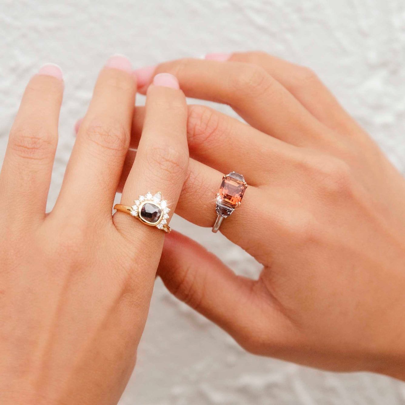 Jimena 18ct Gold Bright Peach Tourmaline & Cadillac Cut Spinel Ring Rings Imperial Jewellery 