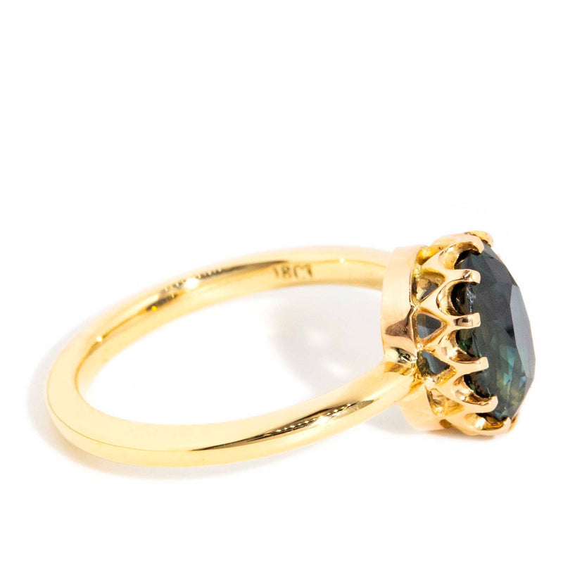 Joyce 3.12ct Teal Sapphire Reinvented Vintage Ring 18ct Gold Rings Imperial Jewellery 