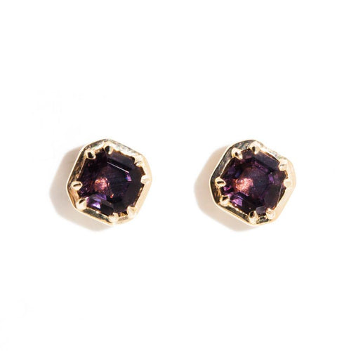 Juna Asscher Cut Pink Spinel Stud Earrings 9K Yellow Gold