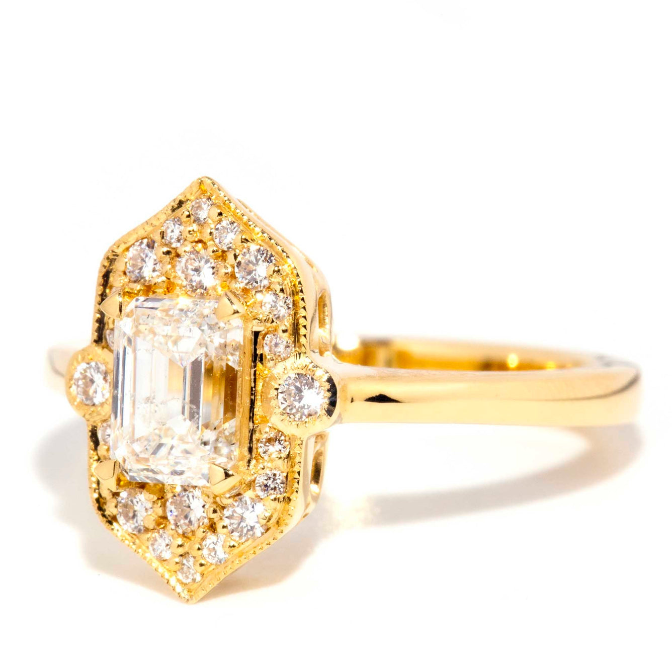 Juno 18ct Yellow Gold Emerald Cut Diamond Cluster Ring* OB Gemmo $ Rings Imperial Jewellery 