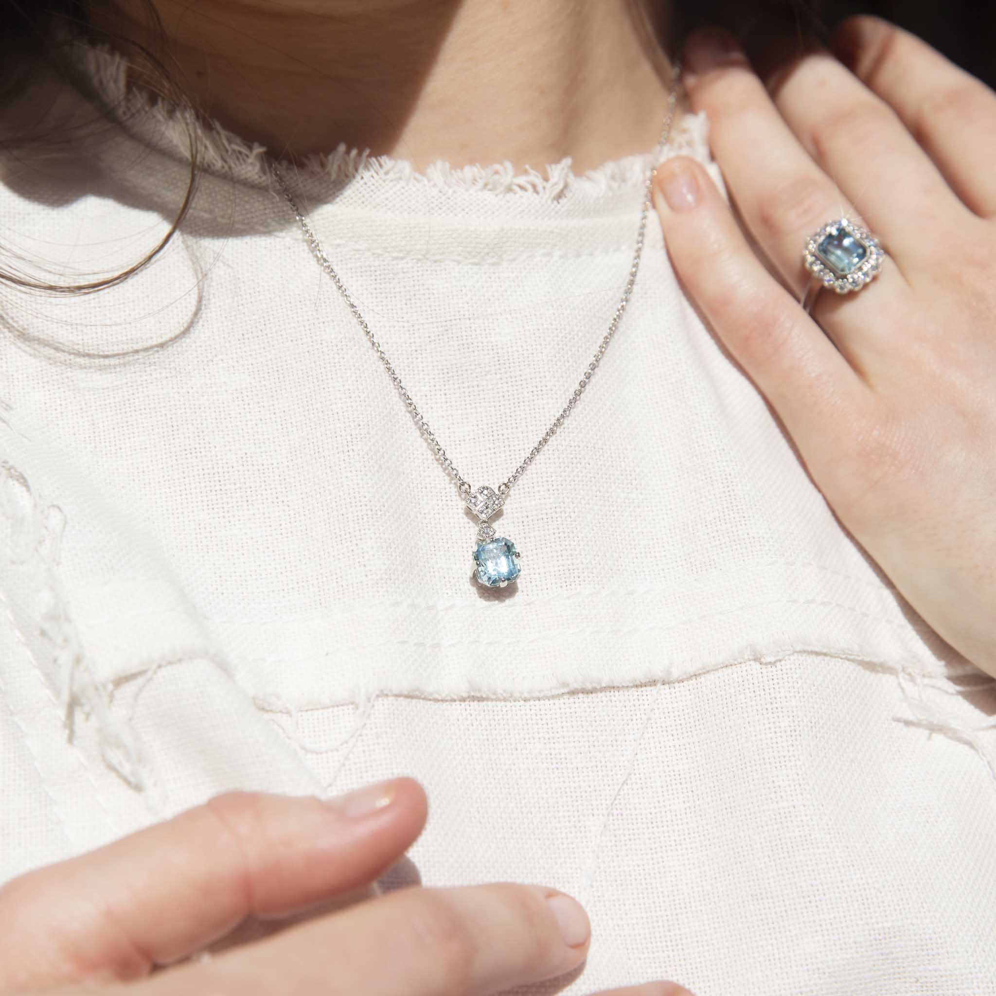 Kailani 2.32 Carat Aquamarine & Diamond Platinum Necklace Rings Imperial Jewellery 