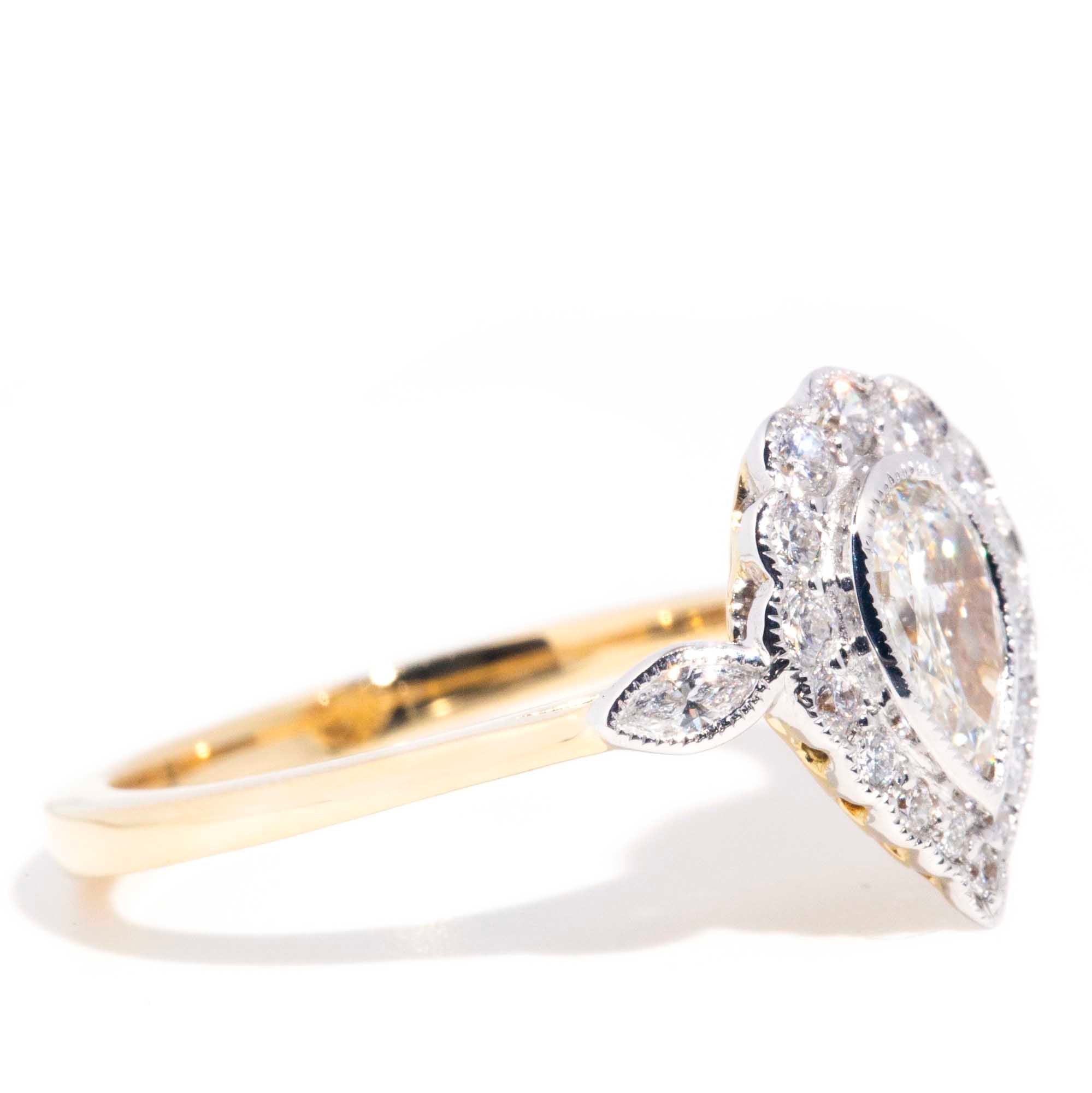 Kayla 0.91ct Pear Cut Diamond 18ct Gold Halo Ring Rings Imperial Jewellery