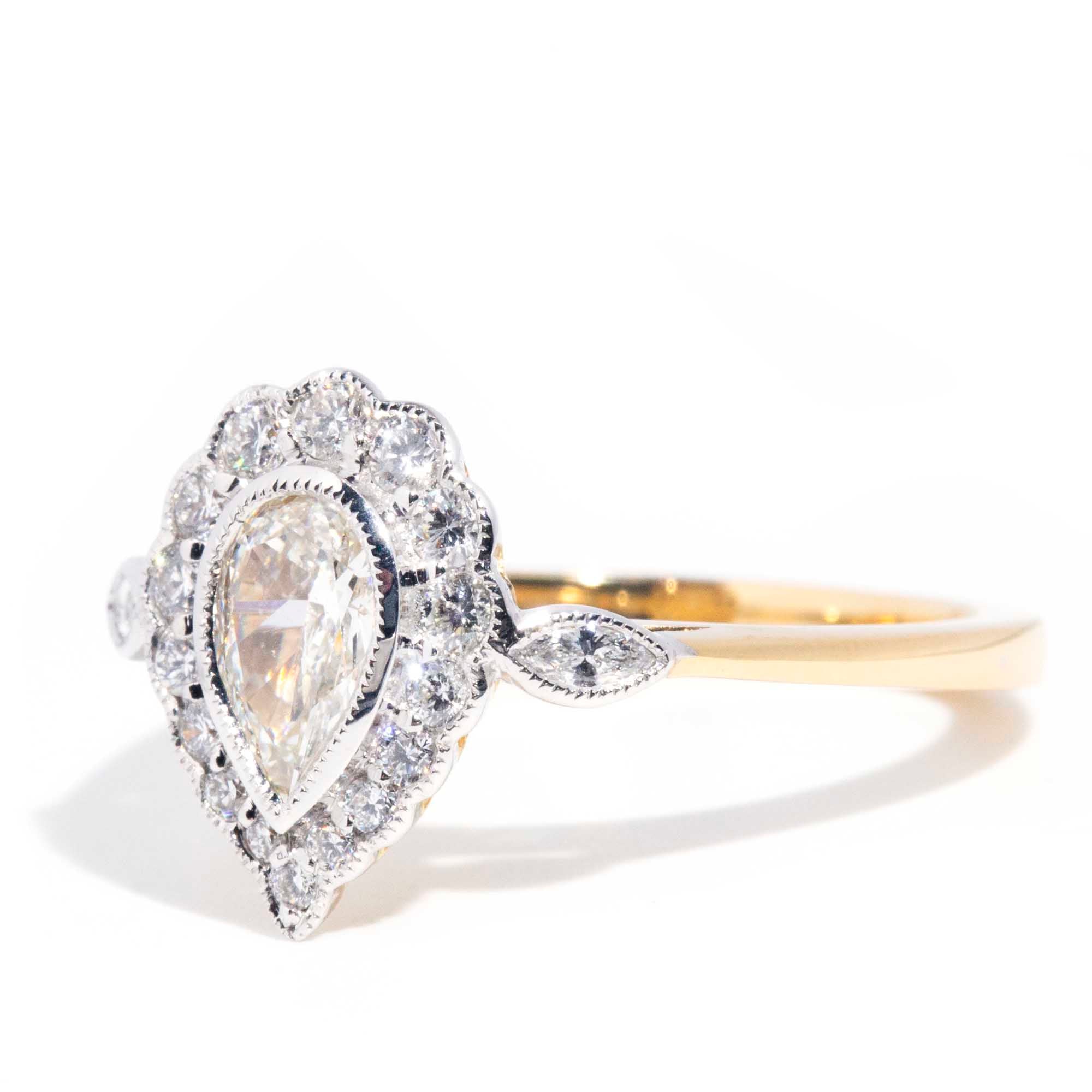 Kayla 0.91ct Pear Cut Diamond 18ct Gold Halo Ring Rings Imperial Jewellery