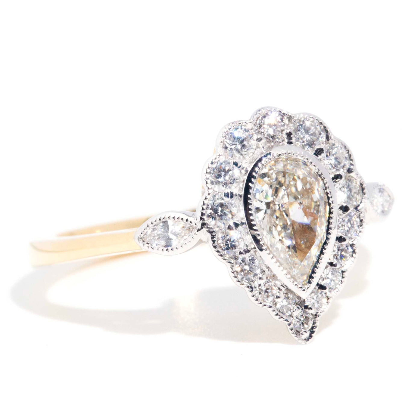 Kayla 0.91ct Pear Cut Diamond 18ct Gold Halo Ring Rings Imperial Jewellery