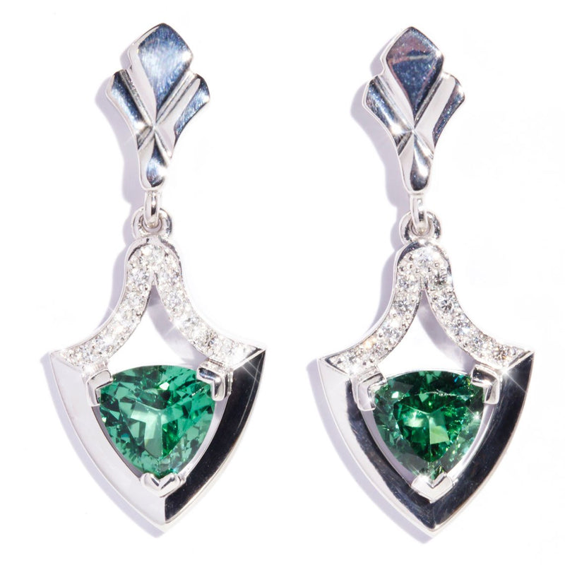 Kiara 18 Carat Tourmaline & Diamond Vintage Drop Earrings Earrings Imperial Jewellery Imperial Jewellery - Hamilton