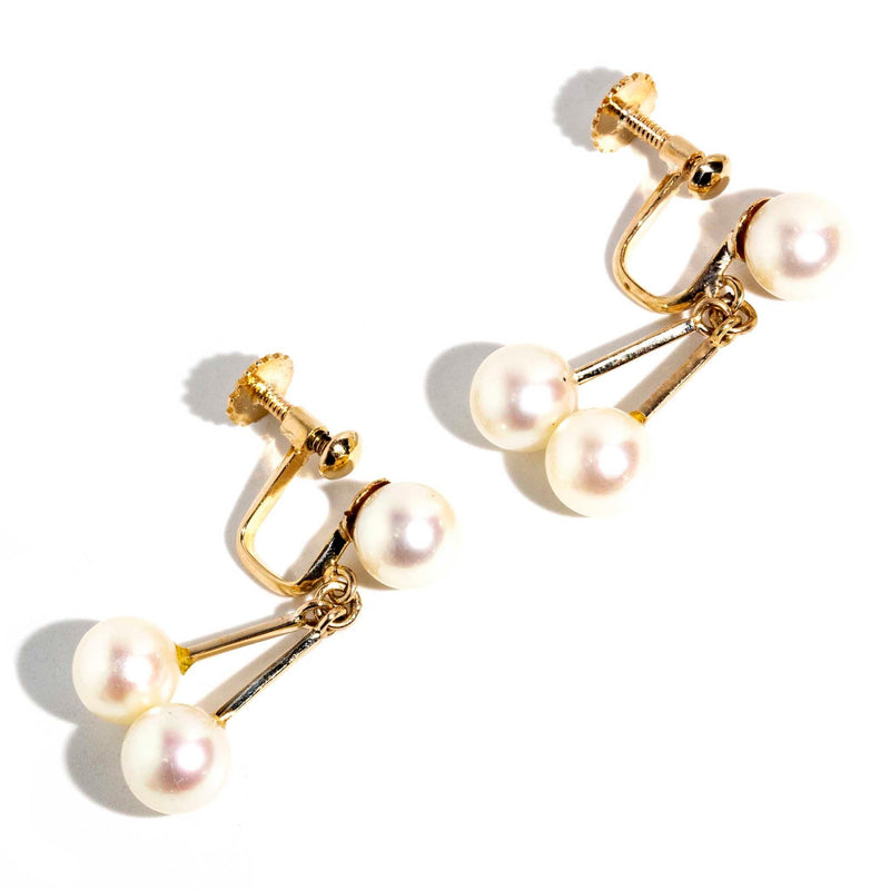 Kiera 1970s Vintage Cultured Pearl Clip On Earrings 14ct Gold* DRAFT Earrings Imperial Jewellery 