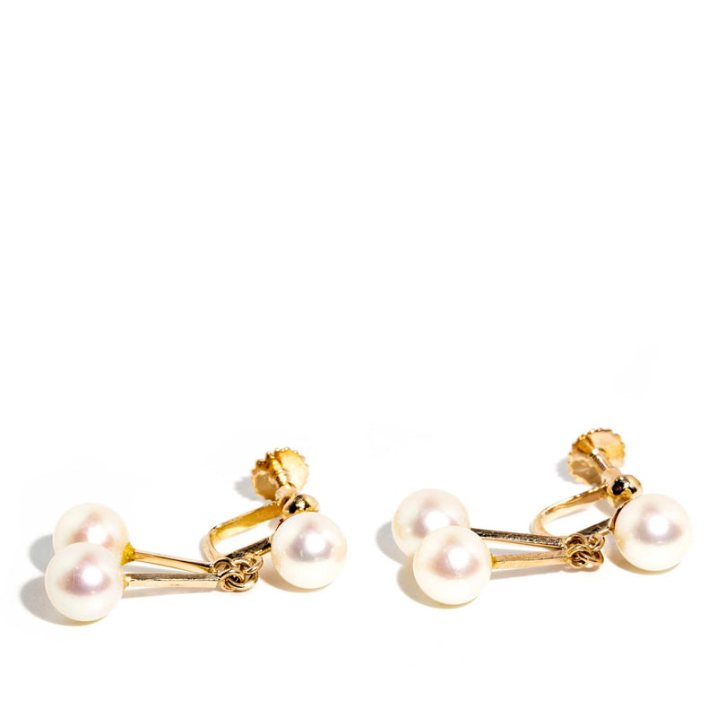 Kiera 1970s Vintage Cultured Pearl Clip On Earrings 14ct Gold* DRAFT Earrings Imperial Jewellery 