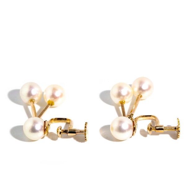 Kiera 1970s Vintage Cultured Pearl Clip On Earrings 14ct Gold* DRAFT Earrings Imperial Jewellery Imperial Jewellery - Hamilton 