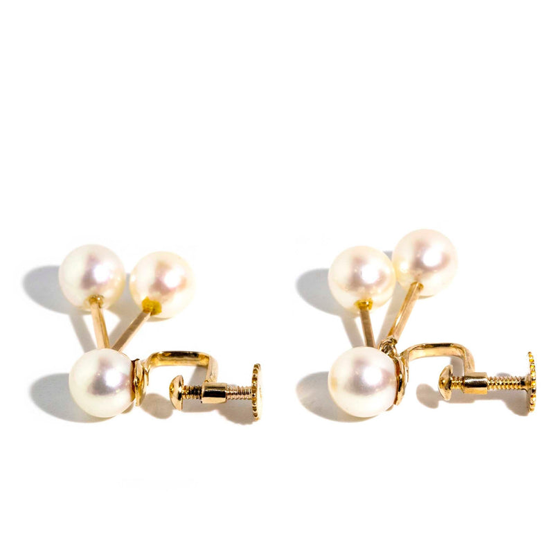 Kiera 1970s Vintage Cultured Pearl Clip On Earrings 14ct Gold* DRAFT Earrings Imperial Jewellery Imperial Jewellery - Hamilton 