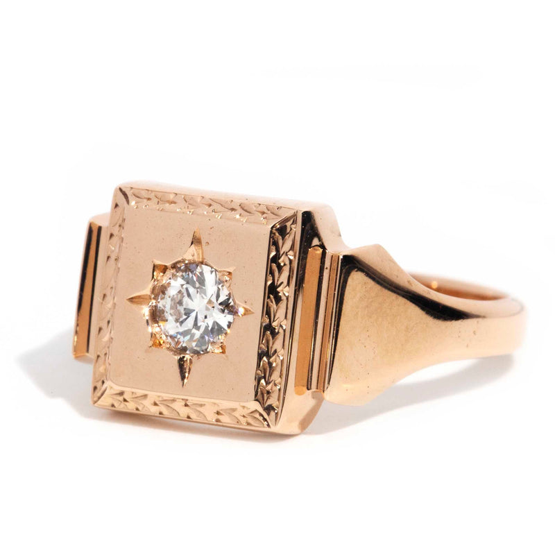 Kiran 18ct Rose Gold Star Set Old Cut Diamond Signet Ring* OB Rings Imperial Jewellery