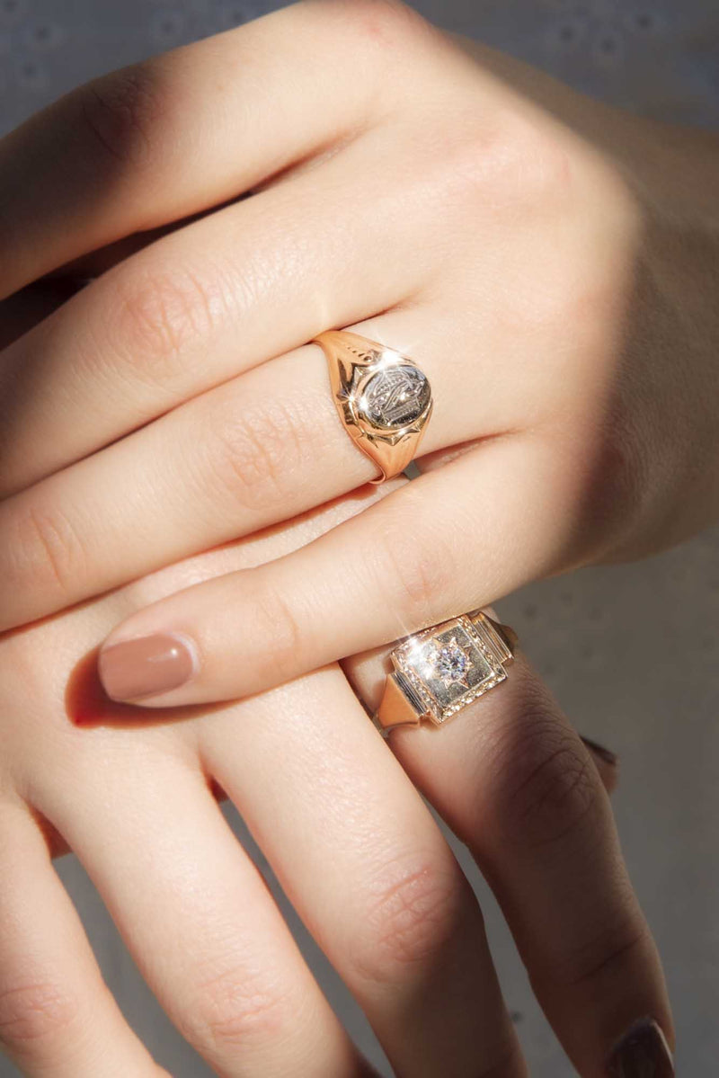 Kiran Circa 1930s 18ct Rose Gold Old Cut Diamond Signet Ring* GTG Rings Imperial Jewellery