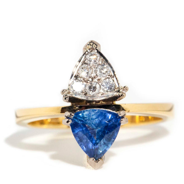 Kirana Circa 1990s 18ct Gold Triangular Blue Sapphire & Diamond Ring Rings Imperial Jewellery 