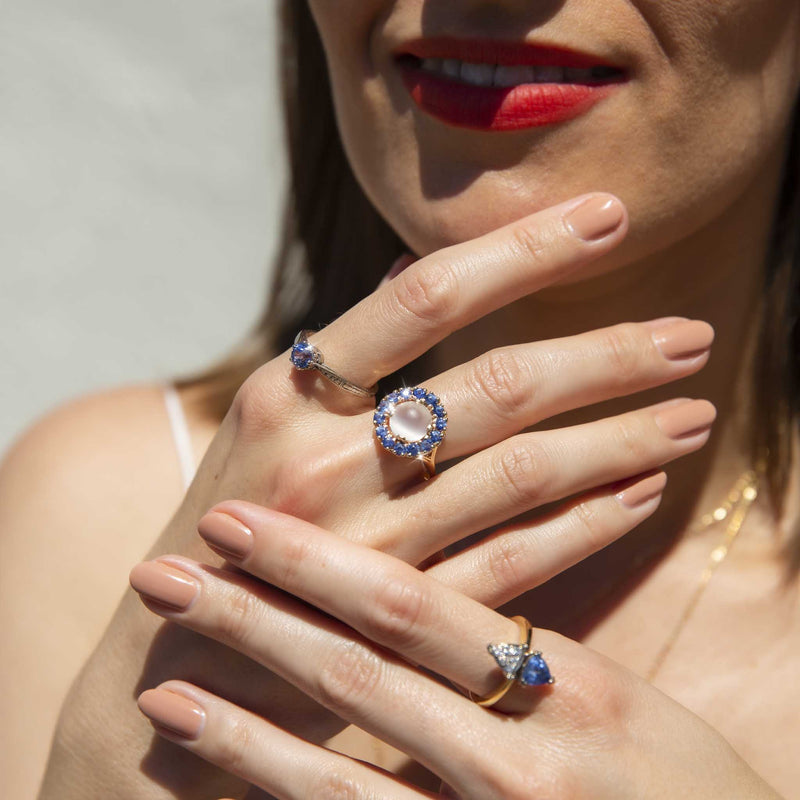 Kirana Circa 1990s 18ct Gold Triangular Blue Sapphire & Diamond Ring Rings Imperial Jewellery 