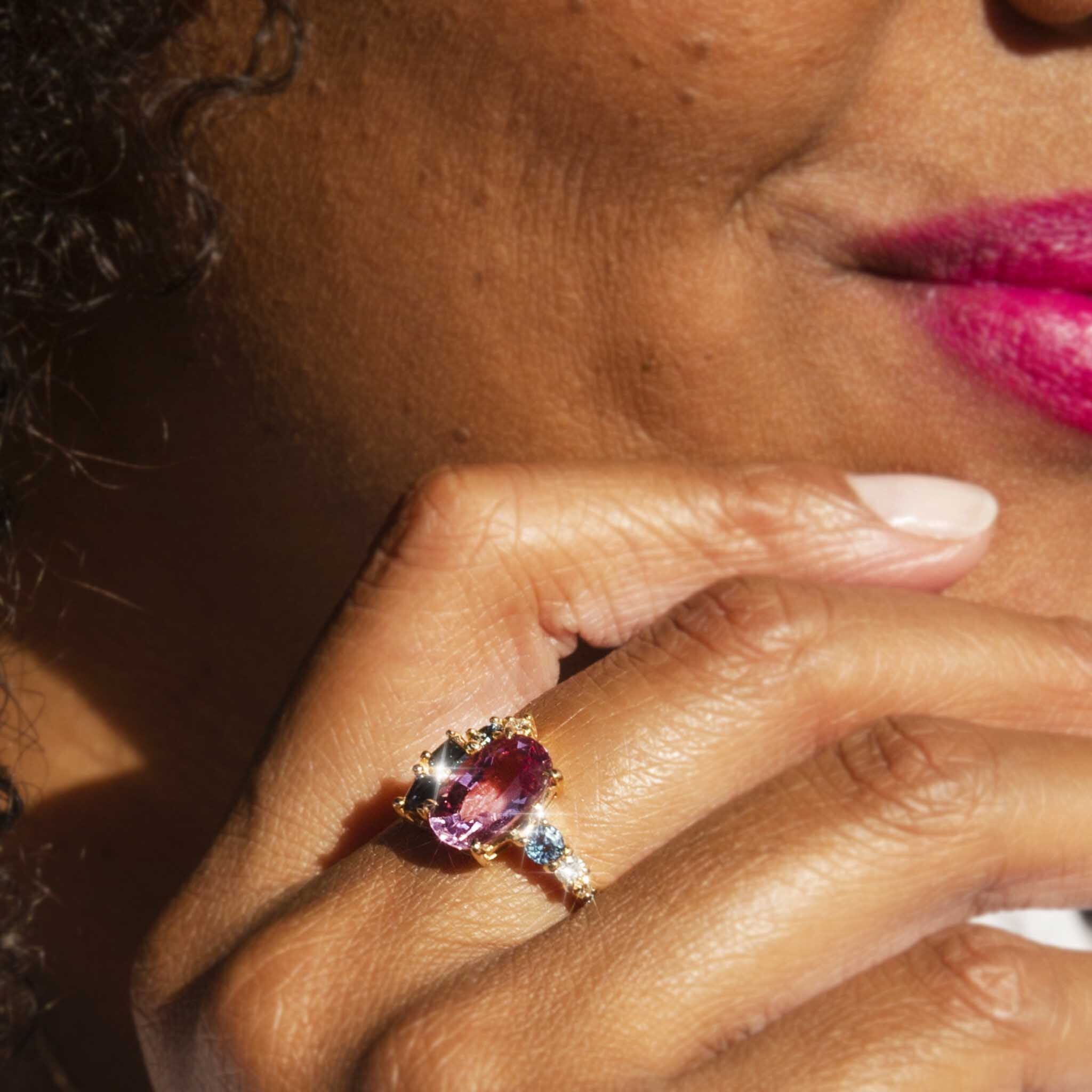 Kiraz Pink Spinel Sapphire & Diamond Ring 18ct Gold Rings Imperial Jewellery 