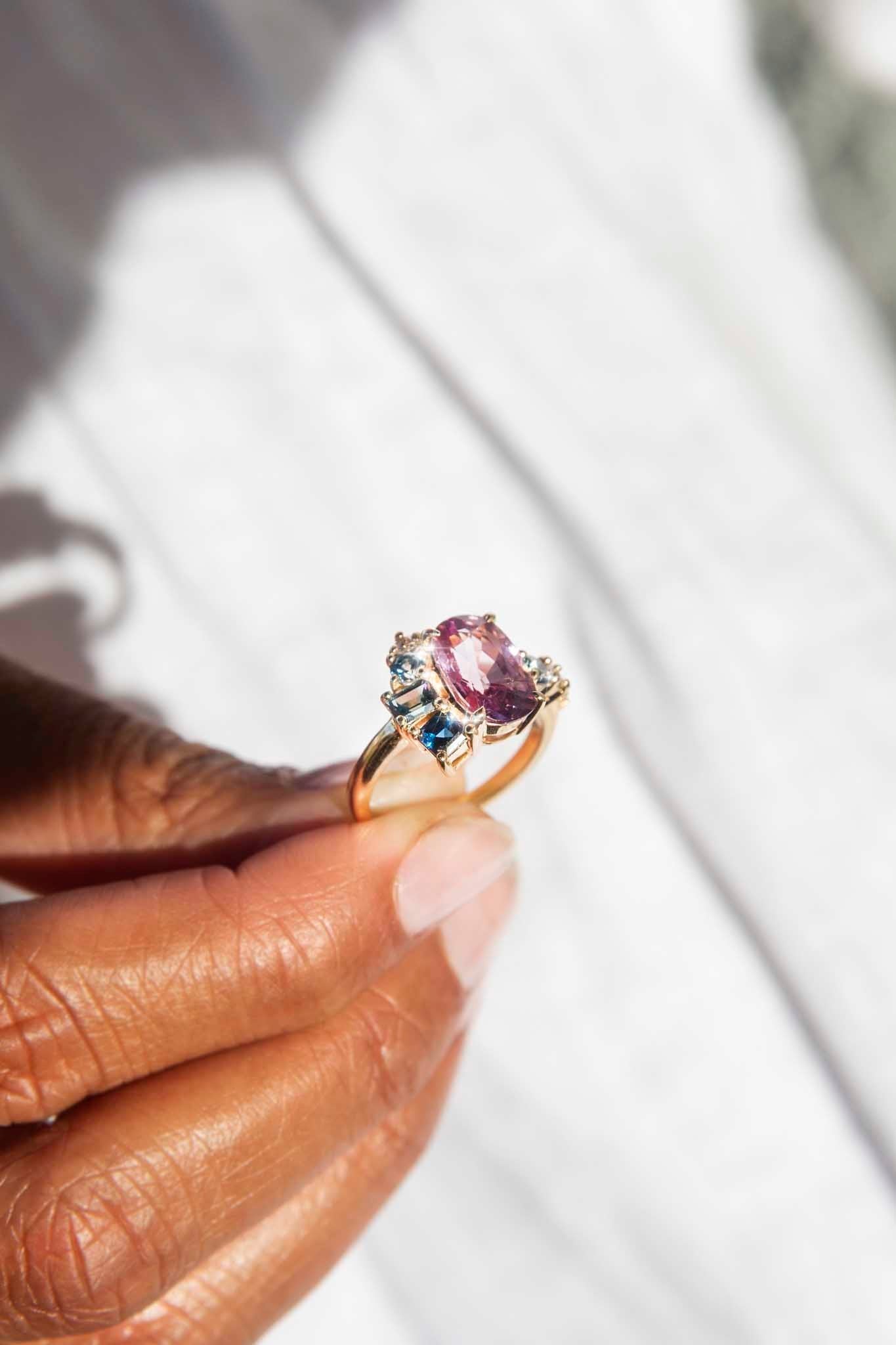 Kiraz Pink Spinel Sapphire & Diamond Ring 18ct Gold Rings Imperial Jewellery 