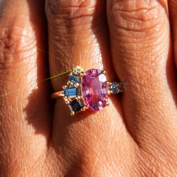 Kiraz Pink Spinel Sapphire & Diamond Ring 18ct Gold Rings Imperial Jewellery 