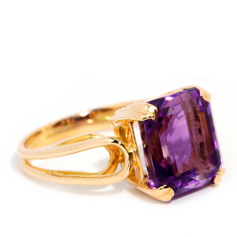 Laia 1980s Emerald Cut Amethyst Solitaire Ring Rings Imperial Jewellery 