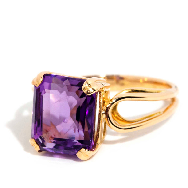Laia 1980s Emerald Cut Amethyst Solitaire Ring Rings Imperial Jewellery 