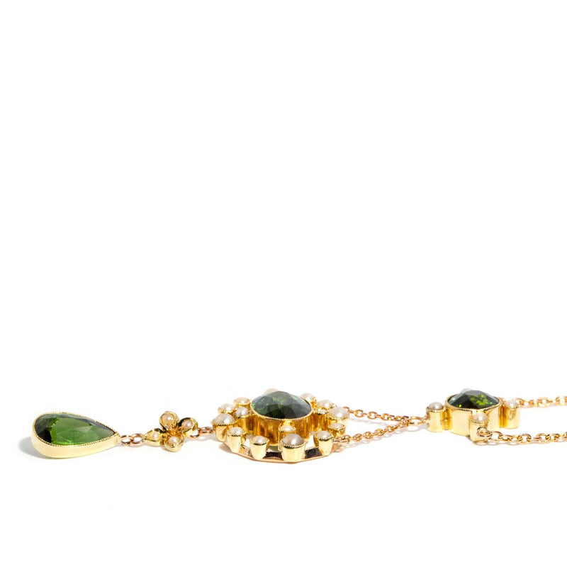 Laia Circa 1930s 15ct Gold Tourmaline & Seed Pearl Necklet Pendants/Necklaces Imperial Jewellery 