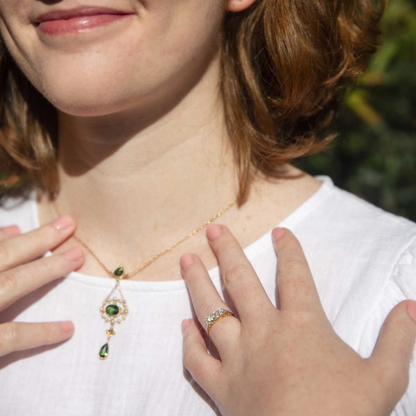 Laia Circa 1930s 15ct Gold Tourmaline & Seed Pearl Necklet Pendants/Necklaces Imperial Jewellery 