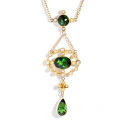 Laia Circa 1930s 15ct Gold Tourmaline & Seed Pearl Necklet Pendants/Necklaces Imperial Jewellery Imperial Jewellery - Hamilton 