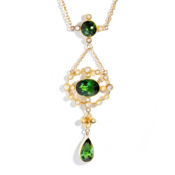 Laia Circa 1930s 15ct Gold Tourmaline & Seed Pearl Necklet Pendants/Necklaces Imperial Jewellery Imperial Jewellery - Hamilton 