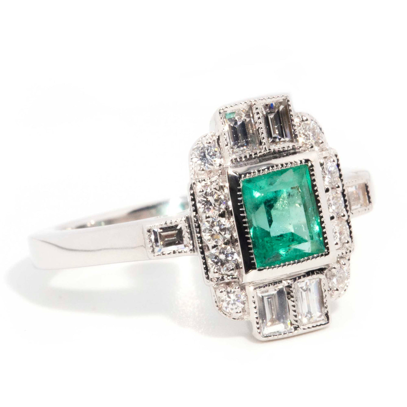 Art Deco Inspired 18 Carat Gold Emerald And Diamond Cluster Ring – Imperial  Jewellery