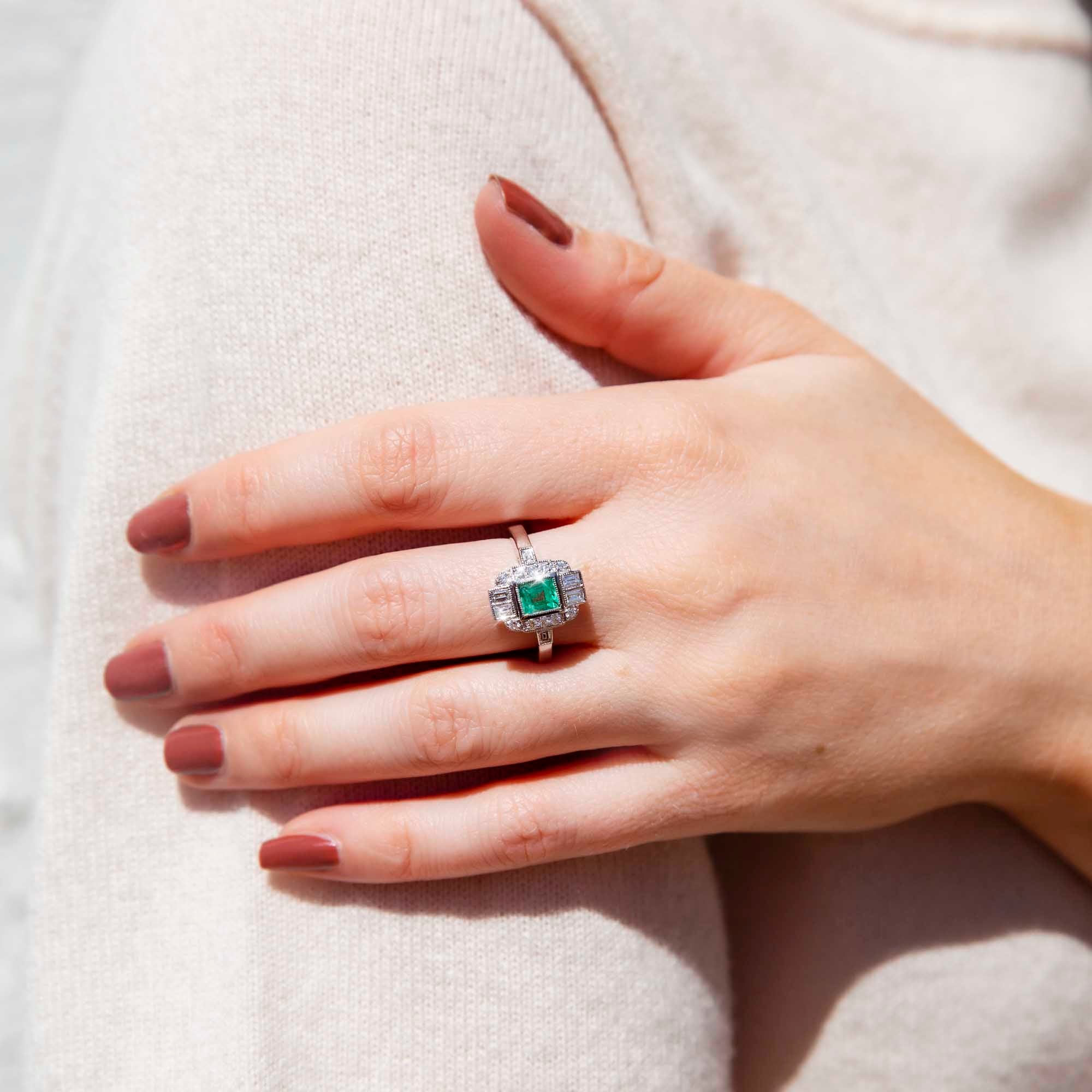 Laureline Emerald & Diamond Art Deco 18ct Gold Ring Rings Imperial Jewellery 