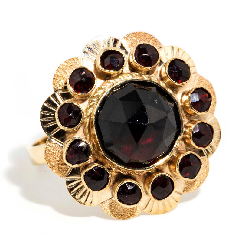 Lauren 1980s Garnet Starburst Ring 14ct Gold Rings Imperial Jewellery 