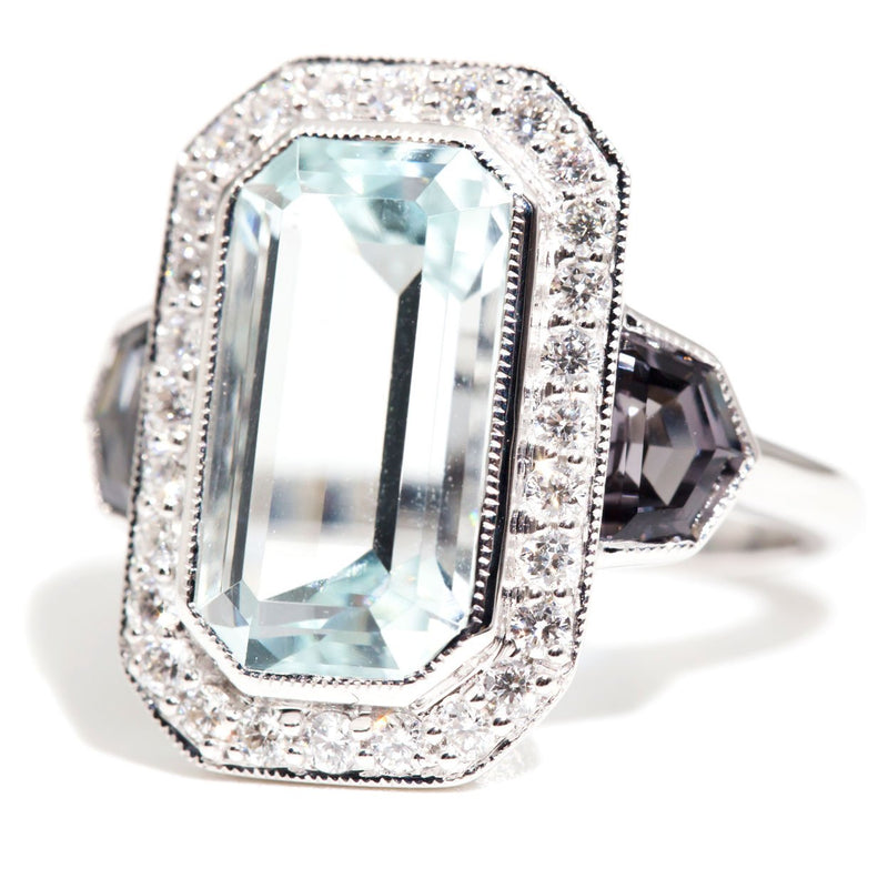 Lila 5.10 Carat Emerald Cut Aquamarine & Diamond Ring Rings Imperial Jewellery 