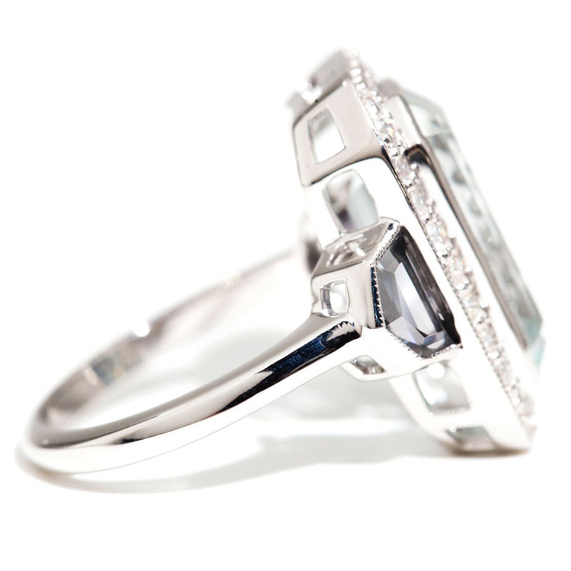 Lila 5.10 Carat Emerald Cut Aquamarine & Diamond Ring Rings Imperial Jewellery 
