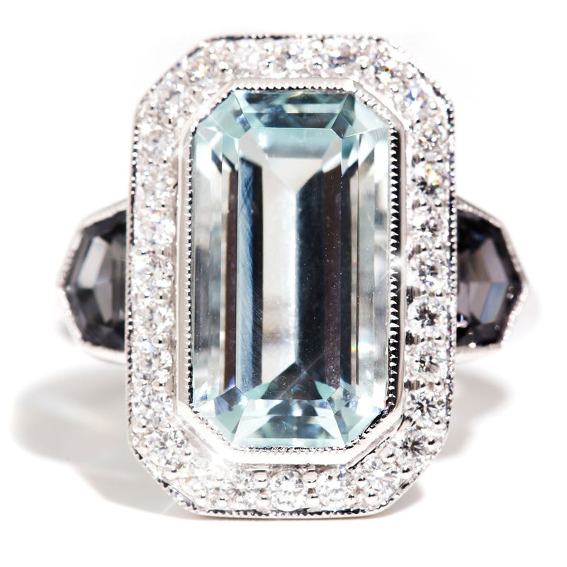 Lila 5.10 Carat Emerald Cut Aquamarine & Diamond Ring Rings Imperial Jewellery 