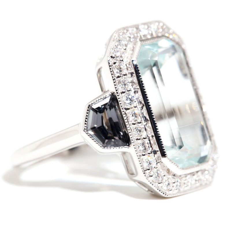 Lila 5.10 Carat Emerald Cut Aquamarine & Diamond Ring Rings Imperial Jewellery 