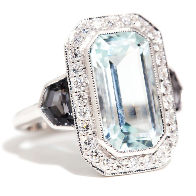 Lila 5.10 Carat Emerald Cut Aquamarine & Diamond Ring Rings Imperial Jewellery 