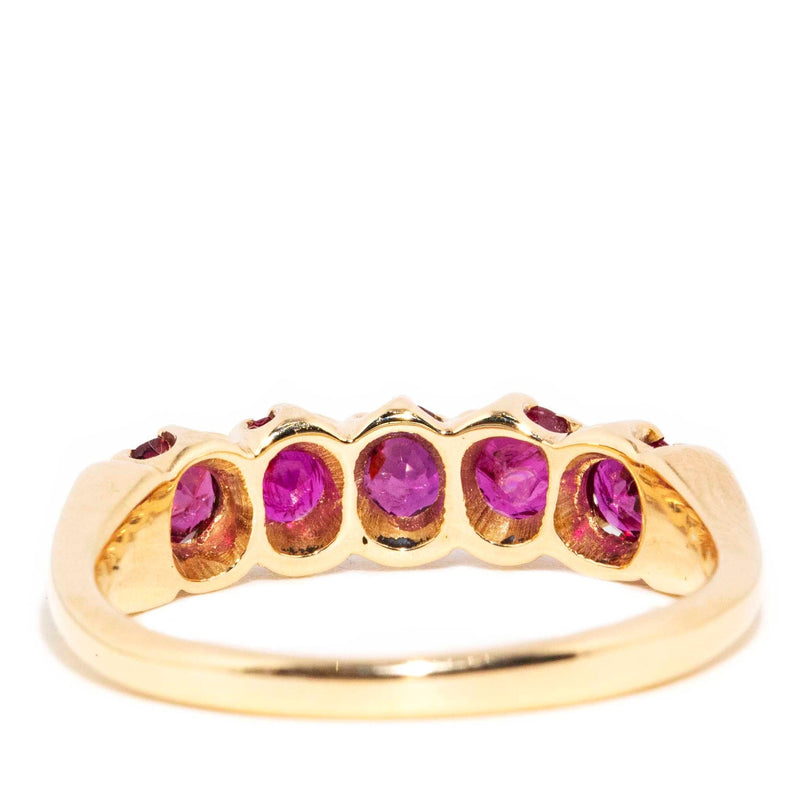 Lisa 1970s 1.00 Carat Ruby Five Stone Ring 9ct Gold Rings Imperial Jewellery 