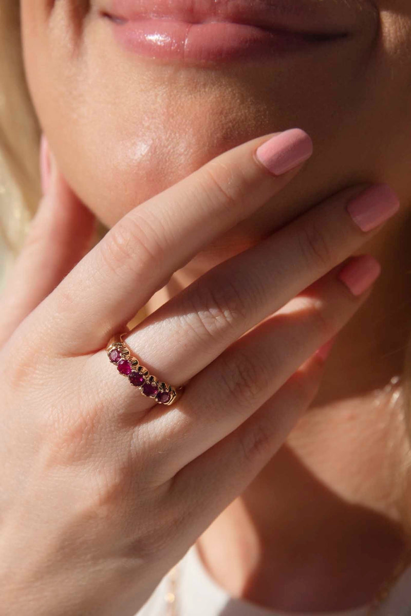 Vintage Circa 1970s 1.00 Carat Ruby Five Stone Ring 9 Carat Gold