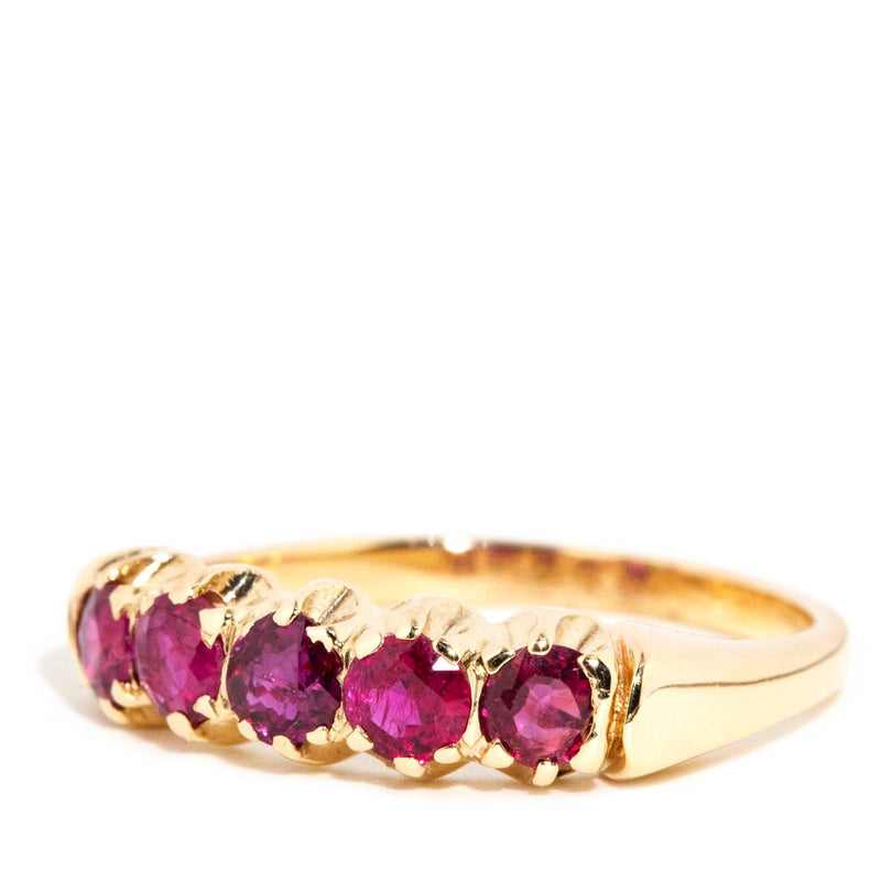 Lisa 1970s 1.00 Carat Ruby Five Stone Ring 9ct Gold Rings Imperial Jewellery 