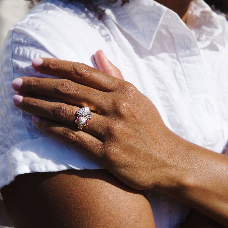 14K White Gold Toi et Moi Diamond & Emerald Bypass Engagement Ring (1 TCW)  | Gage Diamonds