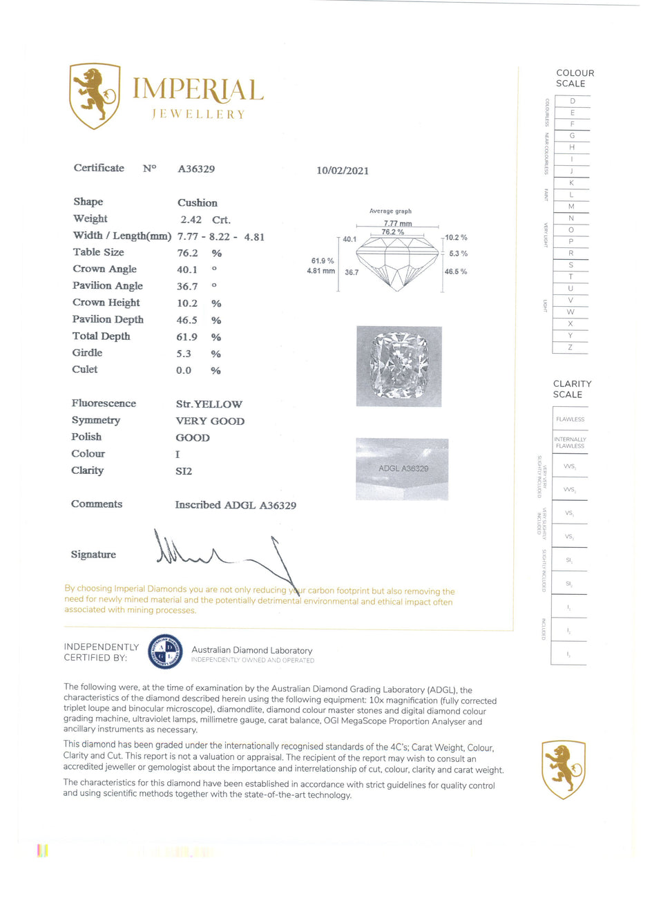 Lorenza 2.42 Carat Certified Cushion Diamond Engagement Ring*OB&Gemo Rings Imperial Jewellery