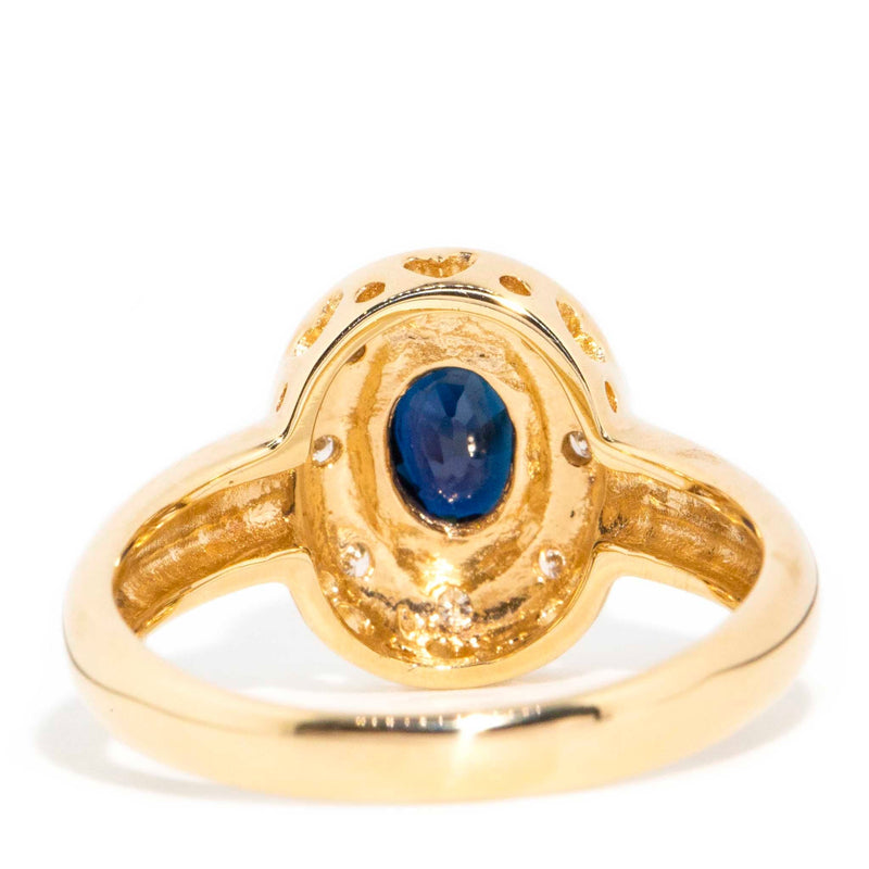 Lotta 1980s Sapphire & Diamond Hammer Set Ring 9ct Gold Rings Imperial Jewellery 