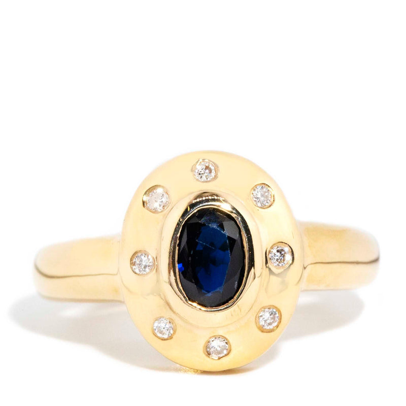Lotta 1980s Sapphire & Diamond Hammer Set Ring 9ct Gold Rings Imperial Jewellery Imperial Jewellery - Hamilton 