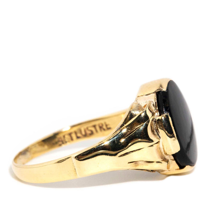 Lottie 1970s Oval Onyx Signet Ring 9ct Gold Rings Imperial Jewellery 