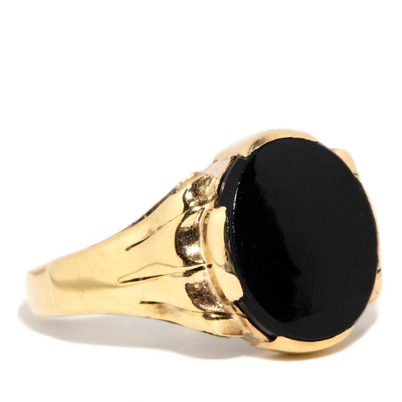Lottie 1970s Oval Onyx Signet Ring 9ct Gold Rings Imperial Jewellery 