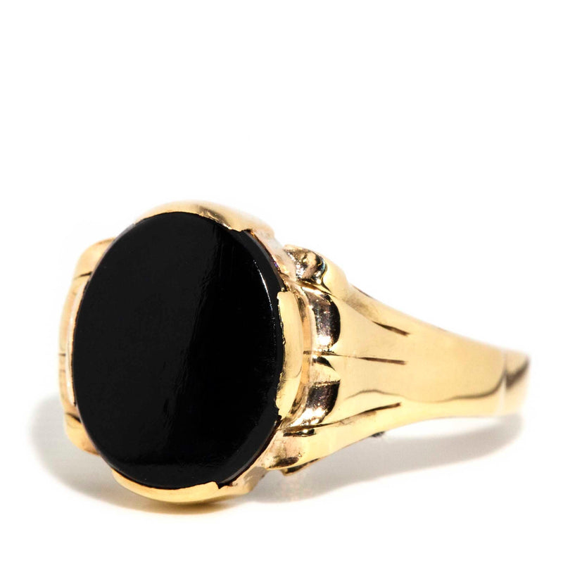 Lottie 1970s Oval Onyx Signet Ring 9ct Gold Rings Imperial Jewellery 