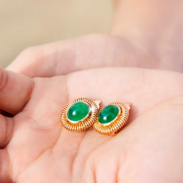 Louise 9ct Gold Vintage Green Agate Clip Earrings* GTG Earrings Imperial Jewellery 