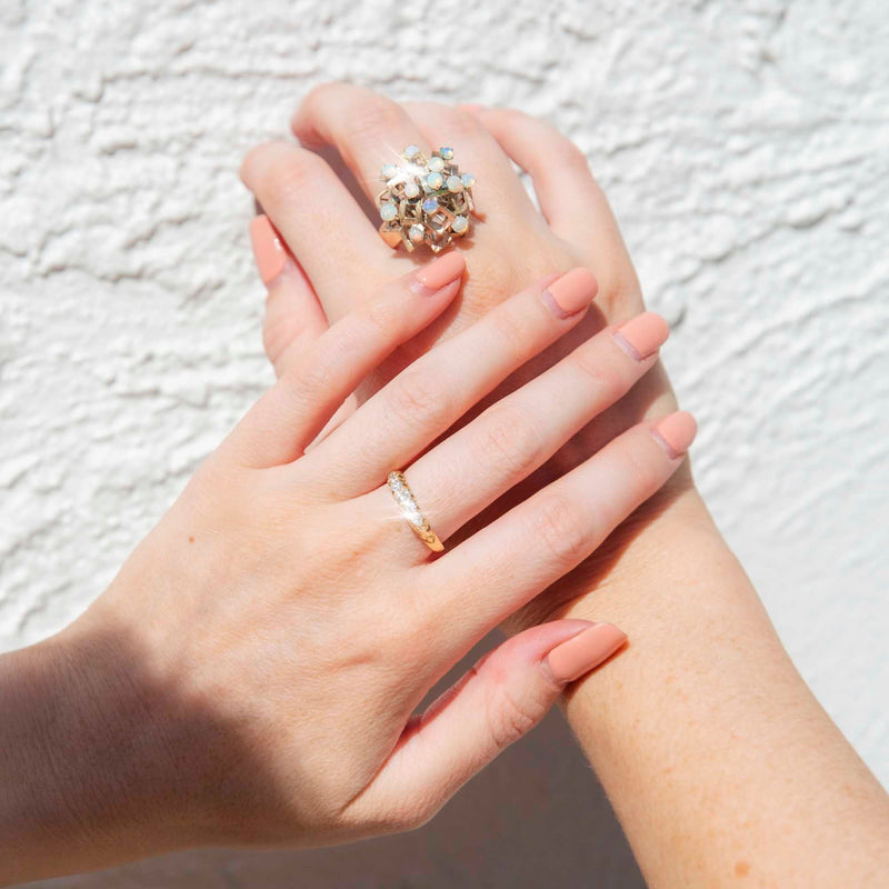 Lovella Circa 1970s Crystal Opal Vintage 9ct Gold Geometric Cluster Ring* GTG Rings Imperial Jewellery 