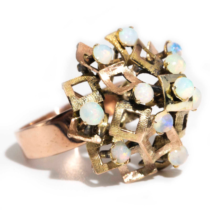 Lovella Circa 1970s Crystal Opal Vintage 9ct Gold Geometric Cluster Ring* OB Rings Imperial Jewellery 