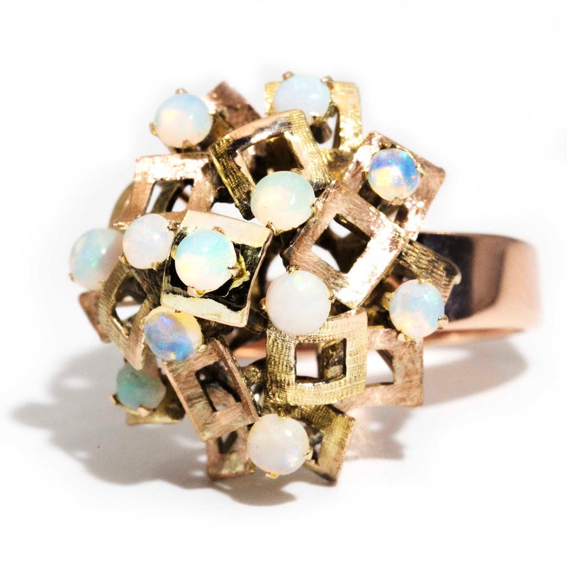 Lovella Circa 1970s Crystal Opal Vintage 9ct Gold Geometric Cluster Ring* OB Rings Imperial Jewellery 