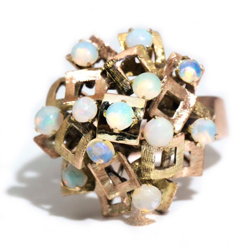 Lovella Circa 1970s Crystal Opal Vintage 9ct Gold Geometric Cluster Ring* OB Rings Imperial Jewellery Imperial Jewellery - Hamilton 
