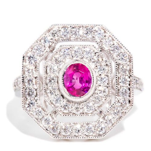 Lucia Ruby & Pave Diamond Octagonal Ring 18K White Gold